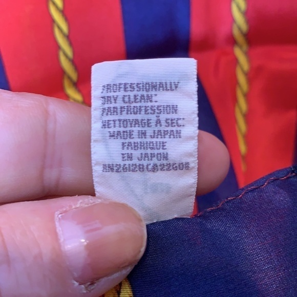 Echo || Silk Nautical Red Blue Striped with Gold Rope Design Scarf 10 1/2” x 52” - Picture 9 of 10